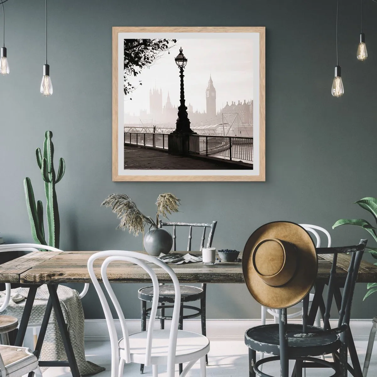 Poster in einem Rahmen aus heller Eiche - Londoner Morgen - 30x30 cm