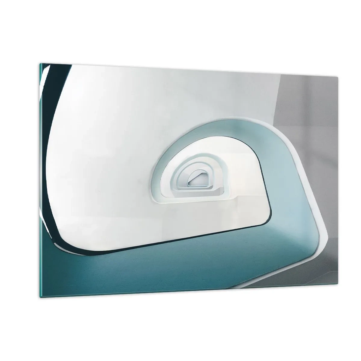 Glasbild - Bild auf glas - Eine moderne Treppe in abstrakter Perspektive - 120x80cm - Bis zum Ende des Blaus - Moderne Wanddekoration für Wohnzimmer und Schlafzimmer ARTTOR