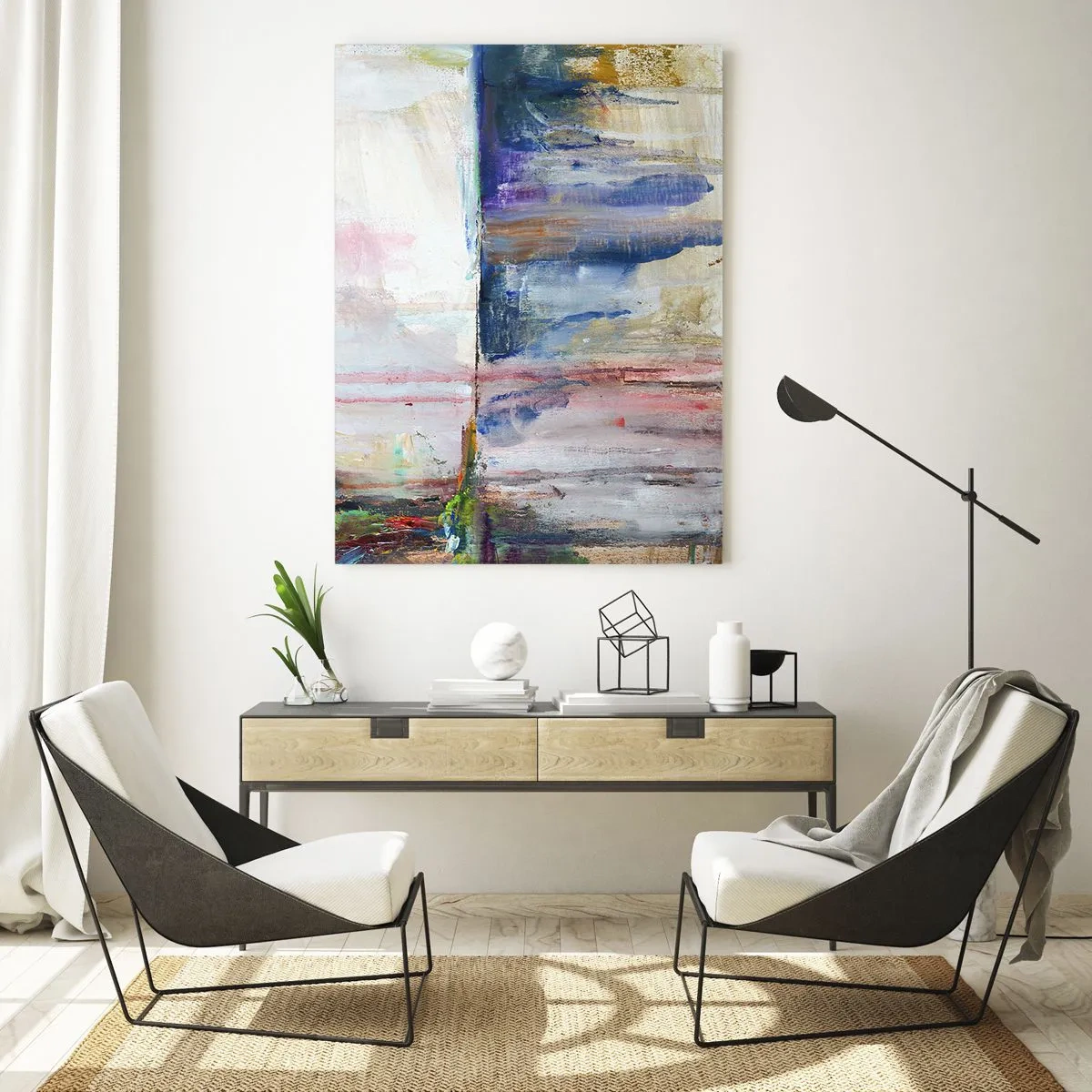 Glasbild - Bild auf glas - Eine abstrakte Farbkomposition mit Reflexionseffekt auf der Leinwand. - 80x120cm - Bunte Eindrücke und Assoziationen - Moderne Wanddekoration für Wohnzimmer und Schlafzimmer ARTTOR