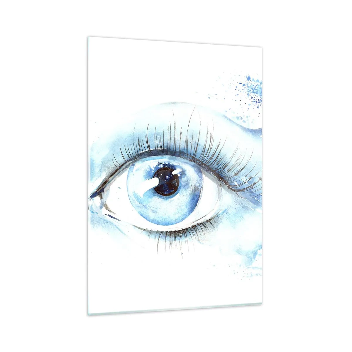 Glasbild - Bild auf glas - Blaues Auge im künstlerischen Aquarell - 50x70cm - Tauchen Sie ein in das Blau der Blicke - Moderne Wanddekoration für Wohnzimmer und Schlafzimmer ARTTOR