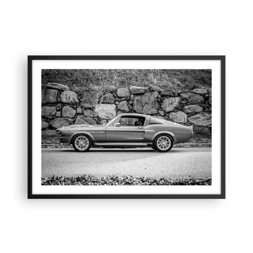 Poster in einem schwarzem Rahmen - Schwarz-Weiß-Foto eines Oldtimers - 70x50cm - Die Legende der 1960er - Moderne Wanddekoration für Wohnzimmer und Schlafzimmer ARTTOR