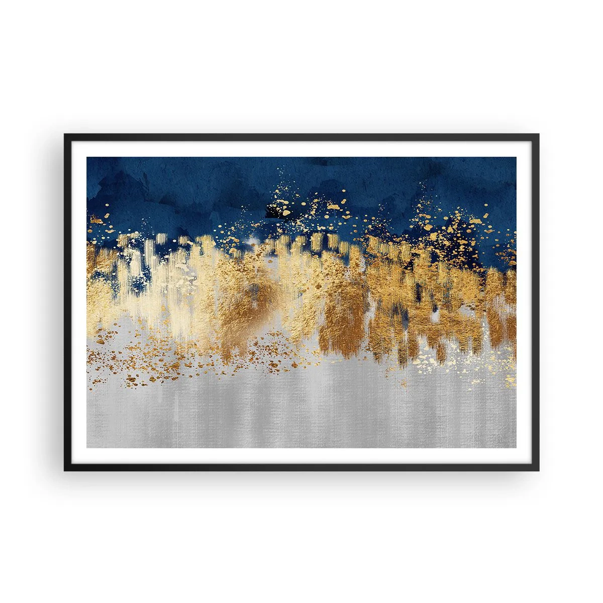 Poster in einem schwarzem Rahmen - Eine abstrakte Komposition in Gold- und Marineblautönen. - 100x70cm - Moderne Komposition mit Glanz - Moderne Wanddekoration für Wohnzimmer und Schlafzimmer ARTTOR