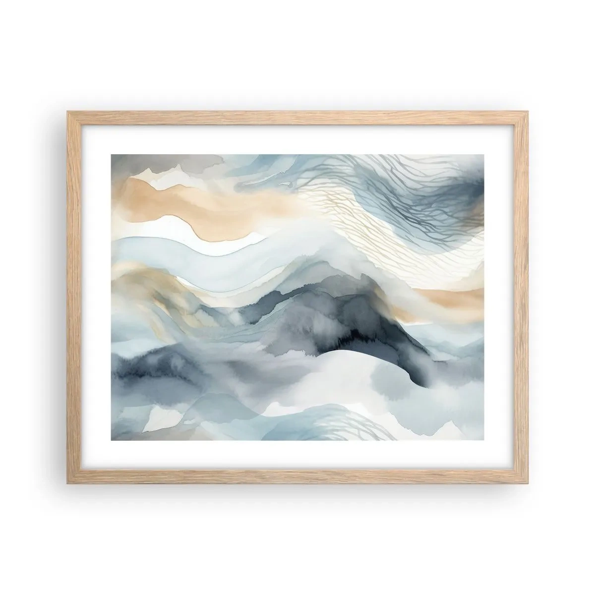 Poster in einem Rahmen aus heller Eiche - Verschneite und neblige Abstraktion - 50x40 cm