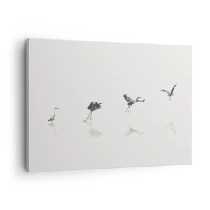 Bild auf Leinwand - Leinwandbild - Vier Vogelsilhouetten spiegeln sich im ruhigen Wasser - 70x50cm - Vier einfache Schritte - Moderne Wanddekoration für Wohnzimmer und Schlafzimmer ARTTOR