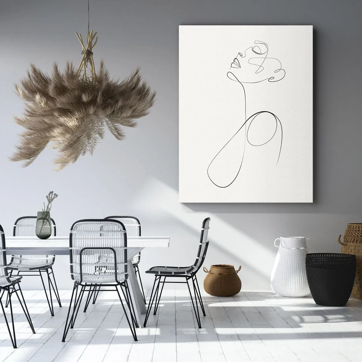 Bild auf Leinwand - Leinwandbild - Minimalistische Strichzeichnung Gesichtsskizze auf weißem Hintergrund - 50x70cm - Versunken in Träumen - Moderne Wanddekoration für Wohnzimmer und Schlafzimmer ARTTOR