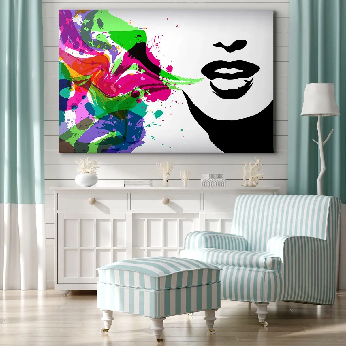 Bild auf Leinwand - Leinwandbild - Farbenfrohes abstraktes Porträt mit dynamischen Formen - 70x50cm - Eine Geschichte in den Farben des Regenbogens - Moderne Wanddekoration für Wohnzimmer und Schlafzimmer ARTTOR