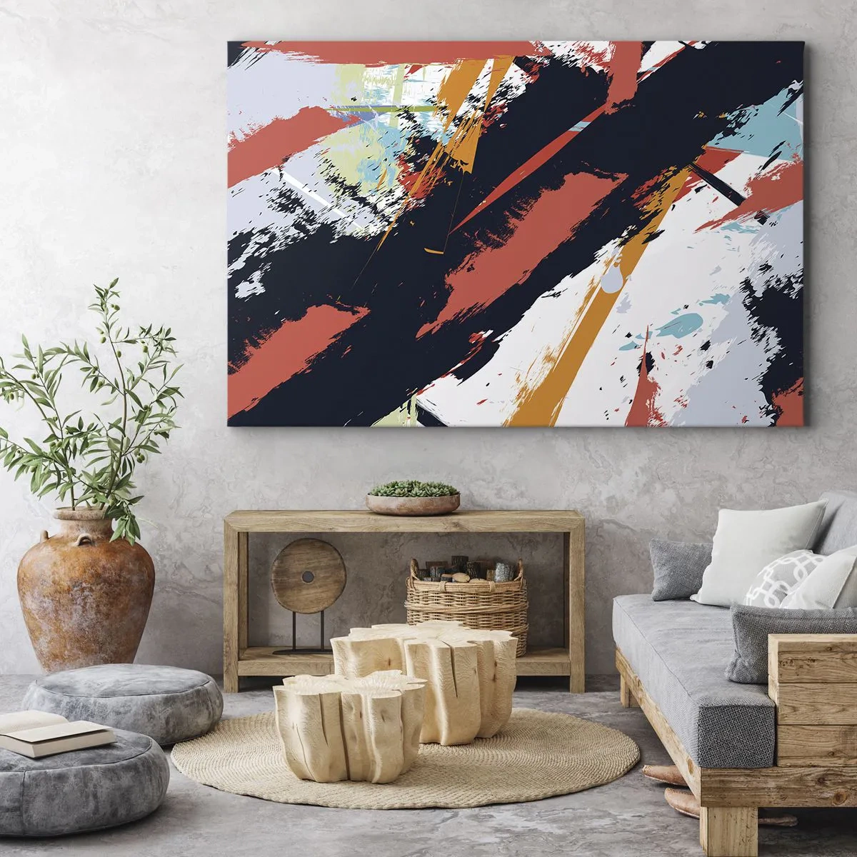 Bild auf Leinwand - Leinwandbild - Abstrakte Pinselstriche in leuchtenden Farben - 70x50cm - Dynamische Komposition - Moderne Wanddekoration für Wohnzimmer und Schlafzimmer ARTTOR
