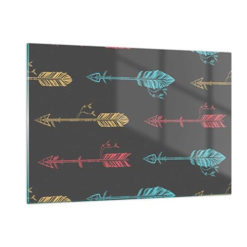 Glasbild - Bild auf glas - Bunte Pfeile auf dunklem Hintergrund in einem grafischen Layout - 120x80cm - In der Verordnung - Moderne Wanddekoration für Wohnzimmer und Schlafzimmer ARTTOR