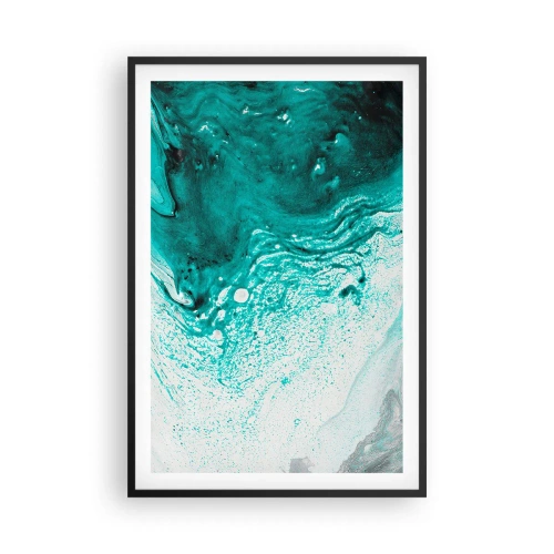 Poster in einem schwarzem Rahmen - Verschmelzen in Weiß und Türkis - 61x91 cm