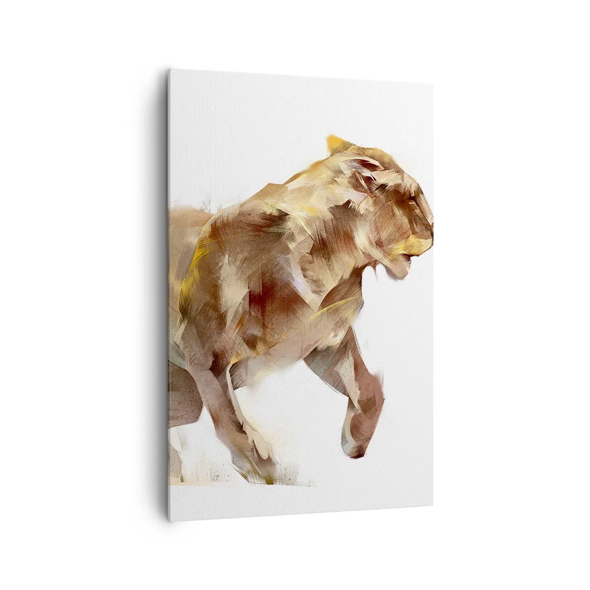 Bild auf Leinwand - Leinwandbild - Eine laufende Löwin in einer künstlerischen Interpretation - 80x120cm - Wilde Anmut - Moderne Wanddekoration für Wohnzimmer und Schlafzimmer ARTTOR