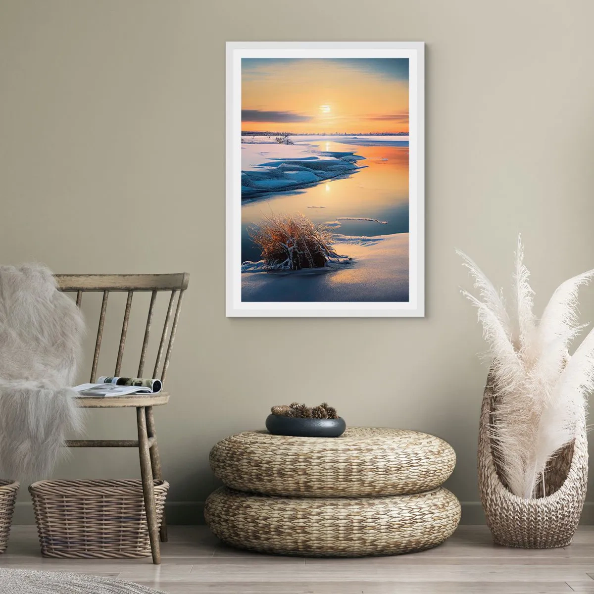 Poster in einem weißen Rahmen - Wintersonnenuntergang - 61x91 cm