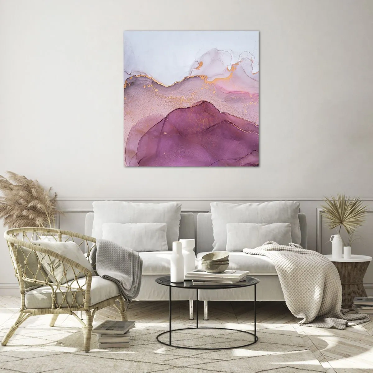 Glasbild - Bild auf glas - Violett und lila Wellen - 70x70 cm