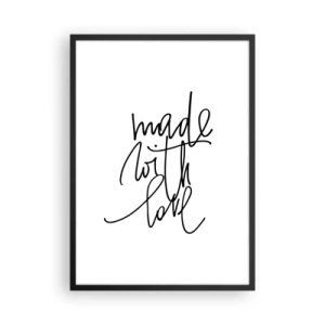 Poster in einem schwarzem Rahmen - Kalligrafische Inschrift „Made with Love“ auf weißem Hintergrund - 50x70cm - Die beste Marke - Moderne Wanddekoration für Wohnzimmer und Schlafzimmer ARTTOR