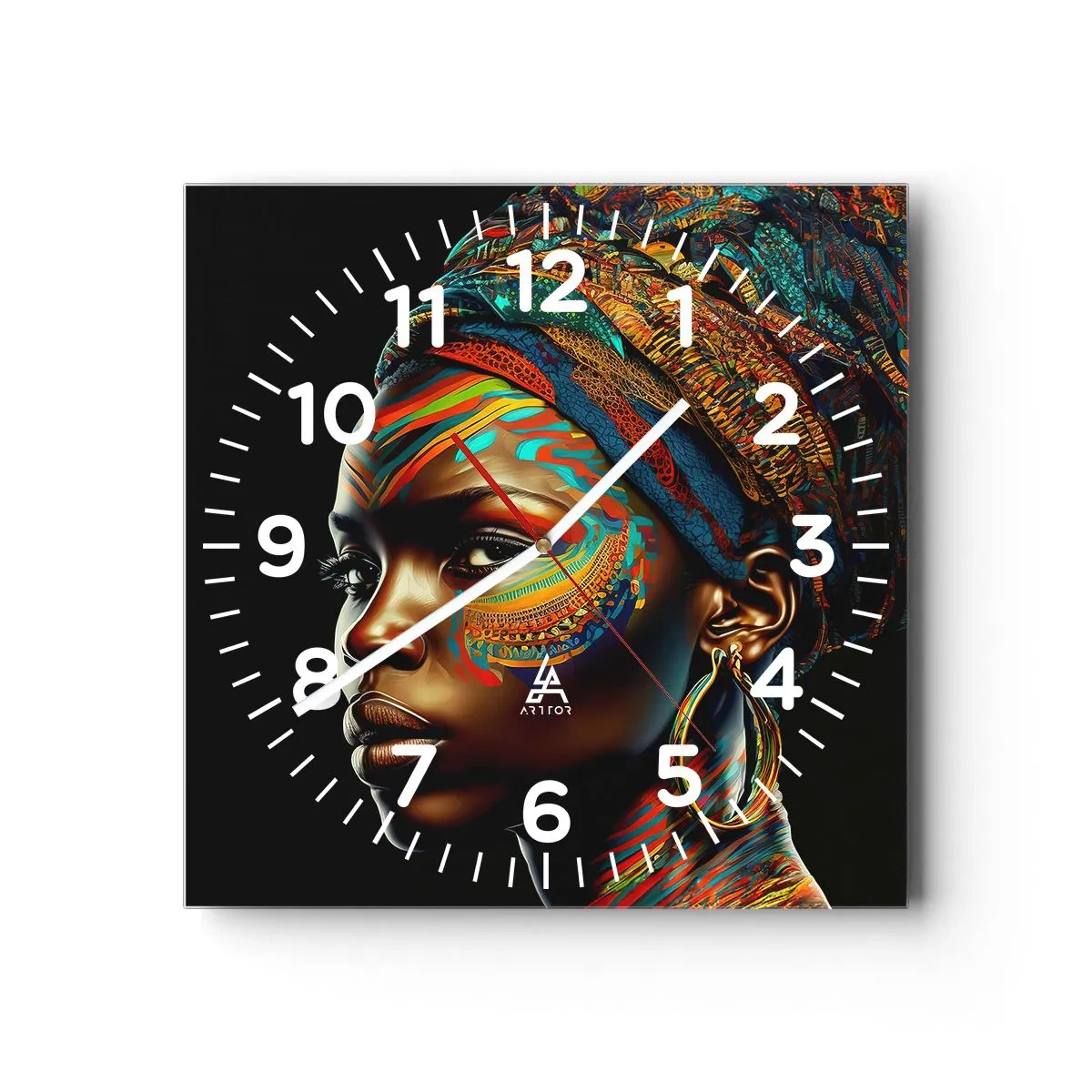 Wanduhr - Glasuhr - Afrikanische Königin - 40x40 cm