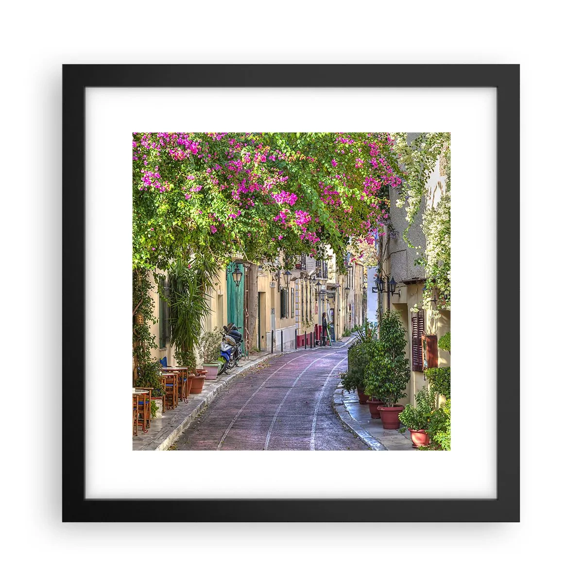 Poster in einem schwarzem Rahmen - Blühende Gasse - 30x30 cm