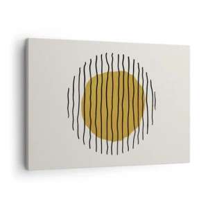 Bild auf Leinwand - Leinwandbild - Ein minimalistisches Motiv mit einem gelben Kreis und schwarzen Linien. - 70x50cm - Abstraktion, die vor Hitze zittert - Moderne Wanddekoration für Wohnzimmer und Schlafzimmer ARTTOR