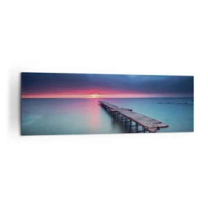 Bild auf Leinwand - Leinwandbild - Ein Holzsteg, der bei Sonnenuntergang direkt aufs Meer hinausführt - 160x50cm - Zwischen Himmel und Erde - Moderne Wanddekoration für Wohnzimmer und Schlafzimmer ARTTOR