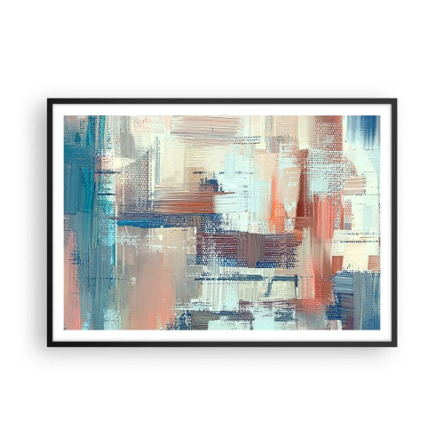 Poster in einem schwarzem Rahmen - Abstrakte Komposition in Blau- und Beigetönen - 100x70cm - Zum Licht kommen - Moderne Wanddekoration für Wohnzimmer und Schlafzimmer ARTTOR