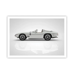 Poster - Klassisches weißes Cabrio auf hellem Hintergrund - 100x70cm - Spaß versprochen - Moderne Wanddekoration für Wohnzimmer und Schlafzimmer ARTTOR
