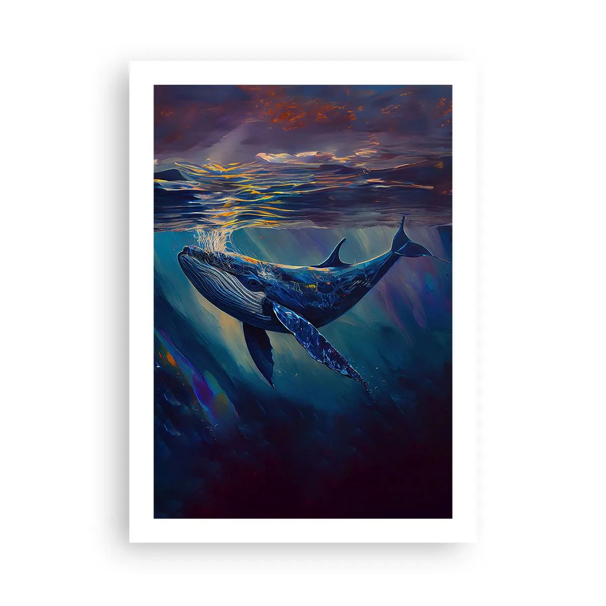 Poster - Ein stimmungsvolles Bild eines Wals im Unterwasserlicht - 50x70cm - Willkommen in meiner Welt - Moderne Wanddekoration für Wohnzimmer und Schlafzimmer ARTTOR