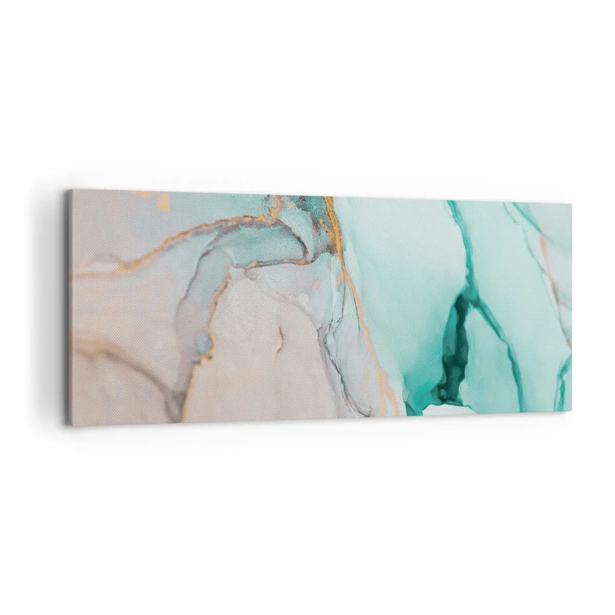 Bild auf Leinwand - Leinwandbild - Eine abstrakte Komposition in Türkis- und Goldtönen. - 120x50cm - Ein Tanz der Formen und Farben - Moderne Wanddekoration für Wohnzimmer und Schlafzimmer ARTTOR