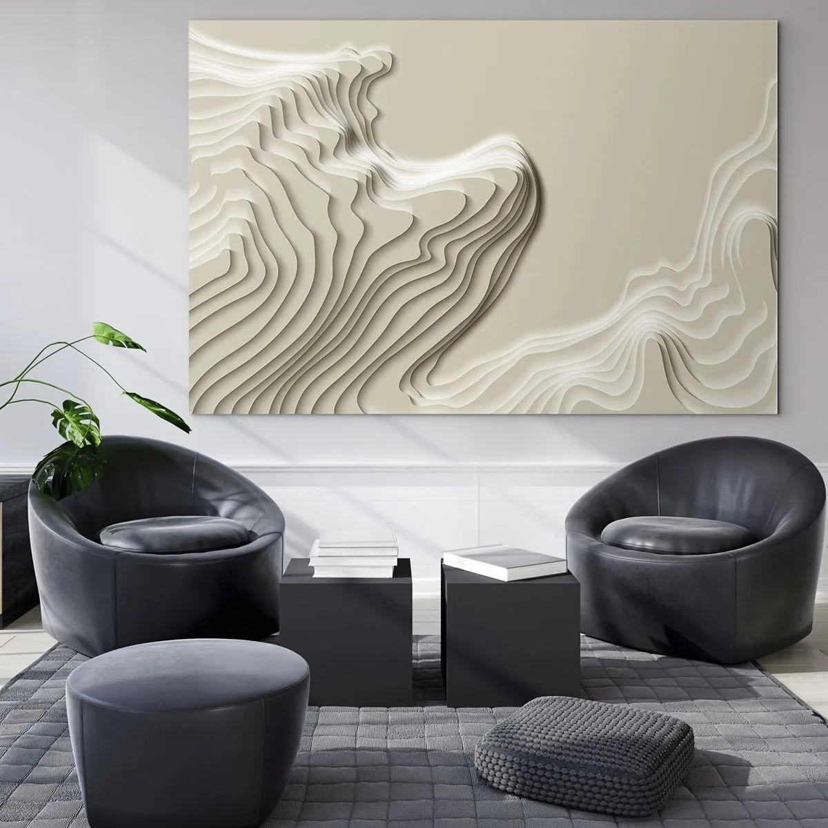 Glasbild - Bild auf glas - Minimalistische Abstraktion mit topografischen Linien auf beigem Hintergrund. - 70x50cm - Topographie der Kunst - Moderne Wanddekoration für Wohnzimmer und Schlafzimmer ARTTOR