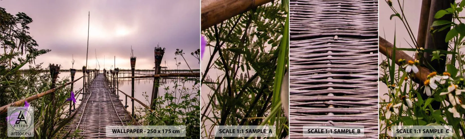 Fototapeten Muster Selbstklebend Deluxe Sticker - Frieden und Ruhe Asiens - Landschaft, Fluss, Bambus - 100x30 cm