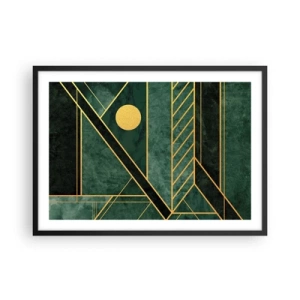 Poster in einem schwarzem Rahmen - Grünes und goldenes geometrisches Design mit elegantem Muster - 70x50cm - Dynamik von Gold und Azurblau - Moderne Wanddekoration für Wohnzimmer und Schlafzimmer ARTTOR