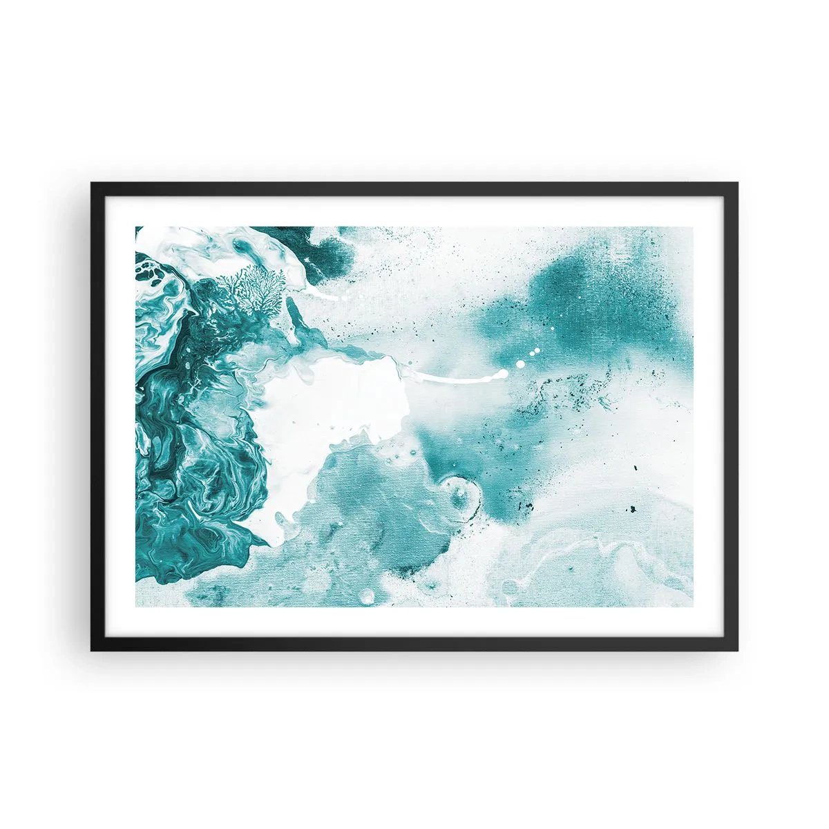 Poster in einem schwarzem Rahmen - Abstraktion in Blautönen mit zarten Akzenten in Weiß - 70x50cm - Morast von Blau - Moderne Wanddekoration für Wohnzimmer und Schlafzimmer ARTTOR