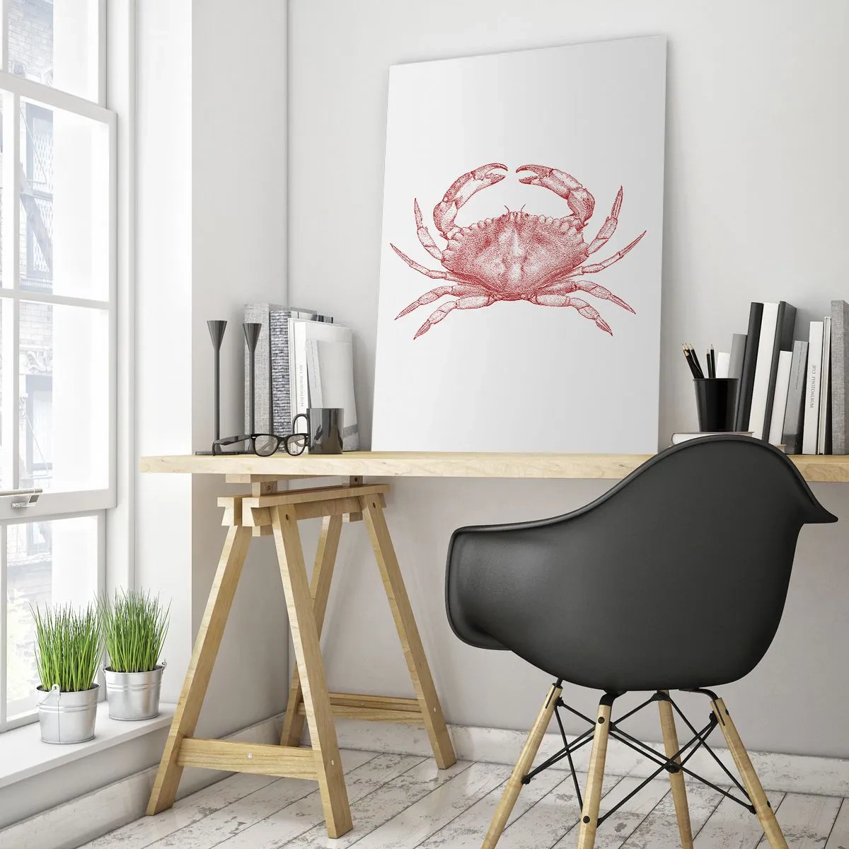 Glasbild - Bild auf glas - Skizze einer roten Krabbe auf hellem Hintergrund im Retro-Stil - 50x70cm - Krabbe aller Krabben - Moderne Wanddekoration für Wohnzimmer und Schlafzimmer ARTTOR
