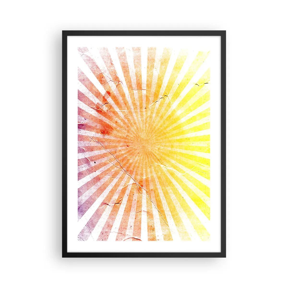 Poster in einem schwarzem Rahmen - Abstraktes Strahlenmuster in Gelb- und Rottönen - 50x70cm - Sonnenaufgänge und Sonnenuntergänge - Moderne Wanddekoration für Wohnzimmer und Schlafzimmer ARTTOR