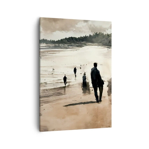 Bild auf Leinwand - Leinwandbild - Strandspaziergänger in friedlicher Landschaft - 50x70cm - Einberufen - Moderne Wanddekoration für Wohnzimmer und Schlafzimmer ARTTOR