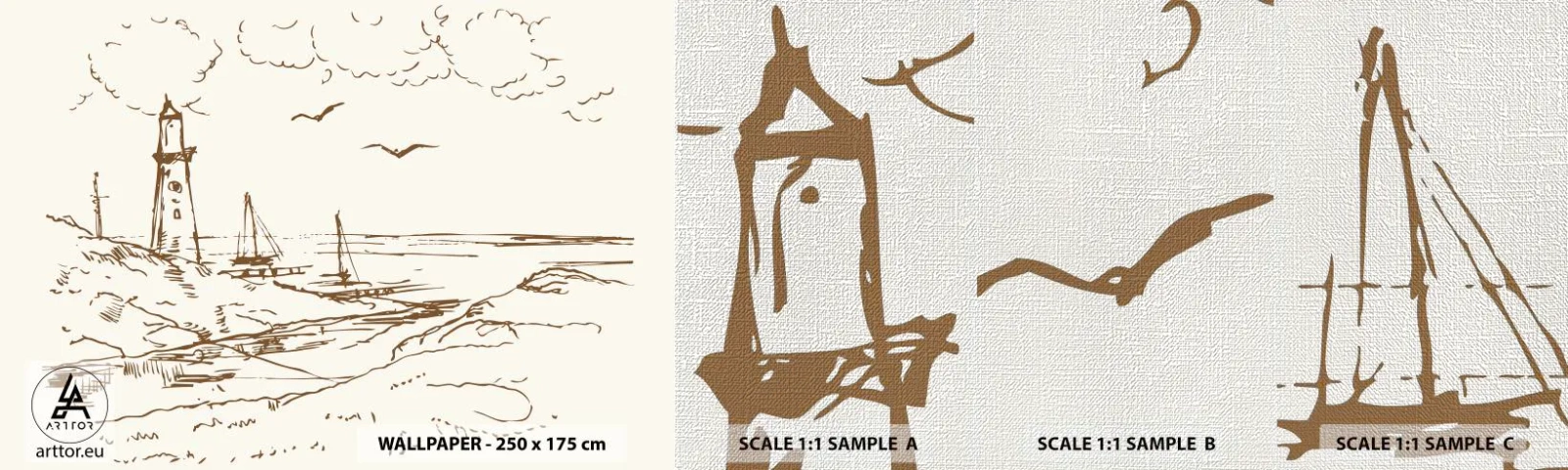 Fototapeten Muster Premium Canvas - Ein Überblick über die Erinnerungen an den Sommer - Grafik, Küste, Leuchtturm - 100x30 cm