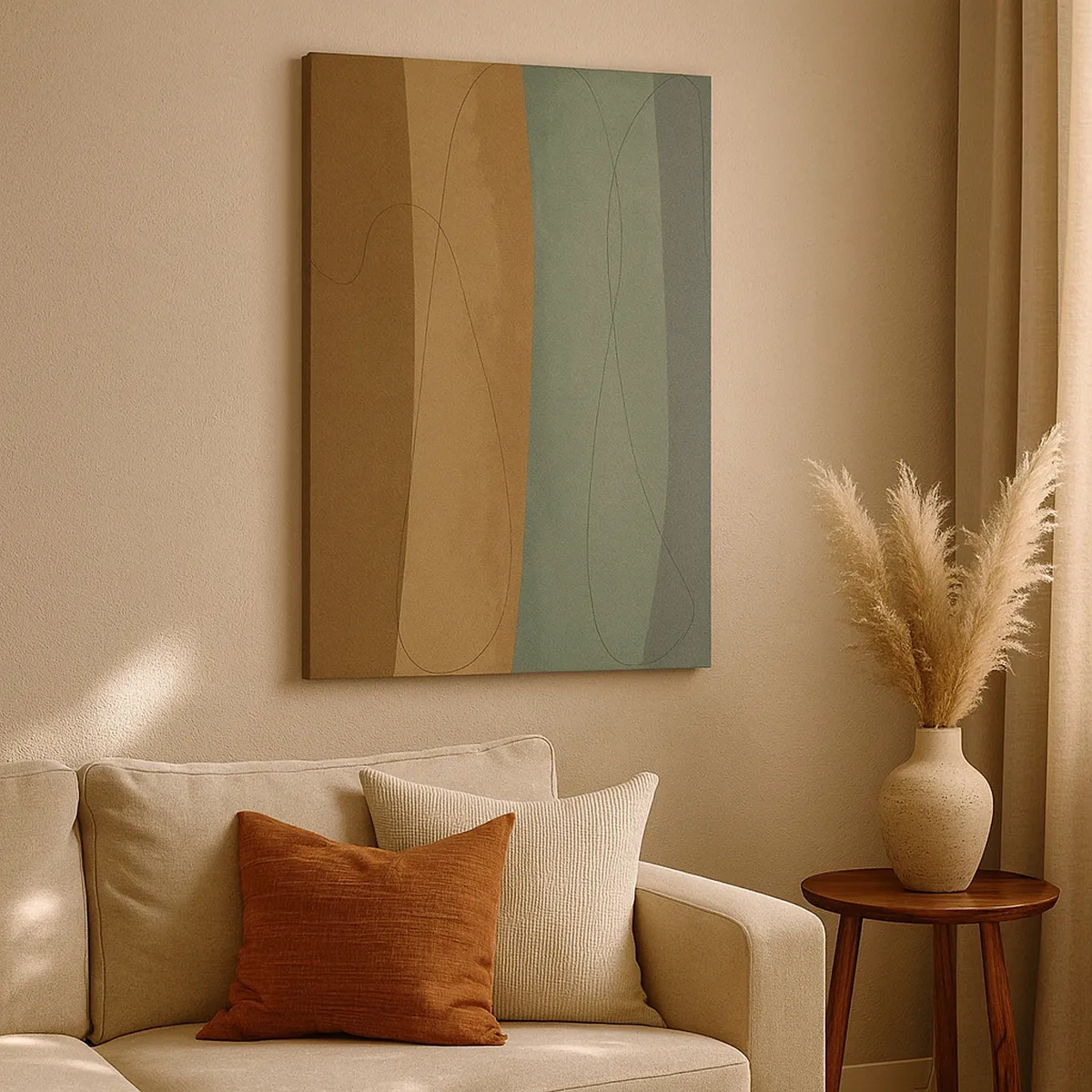 Bild auf Leinwand - Leinwandbild - Abstrakte Komposition in natürlichen Erdtönen - 50x70cm - Horizontale Komposition - Moderne Wanddekoration für Wohnzimmer und Schlafzimmer ARTTOR