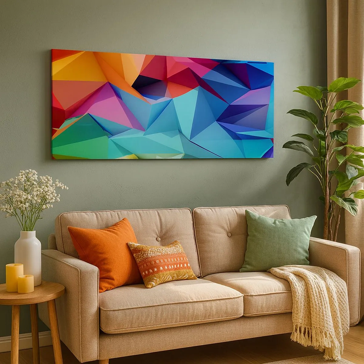 Bild auf Leinwand - Leinwandbild - Regenbogen-Origami - 100x40 cm