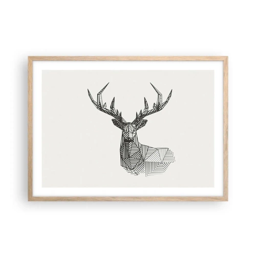 Poster in einem Rahmen aus heller Eiche - Ein Hirsch im kubistischen Stil - 70x50 cm