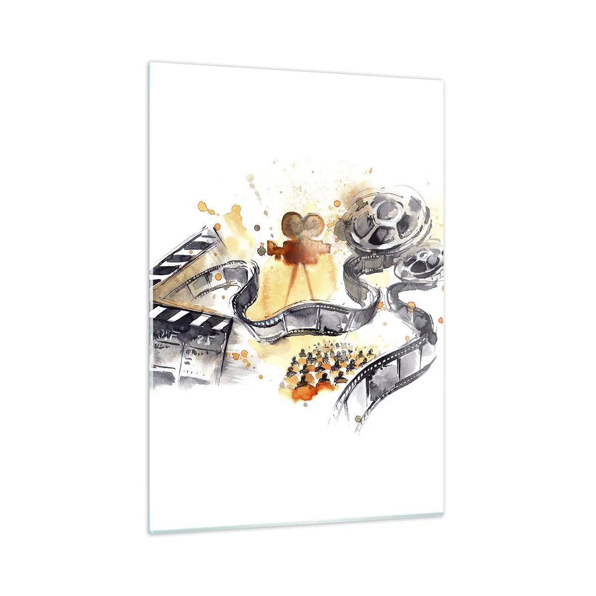 Glasbild - Bild auf glas - Filmstreifen und Kamera in kunstvoller Komposition - 50x70cm - Im Land der Träume - Moderne Wanddekoration für Wohnzimmer und Schlafzimmer ARTTOR