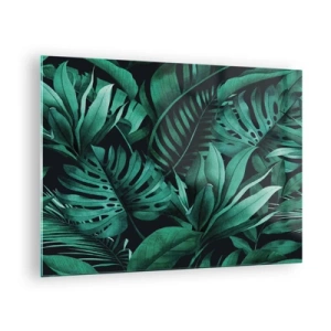 Glasbild - Bild auf glas - Üppig grüne Blätter in einer tropischen Komposition - 70x50cm - Die Tiefe des tropischen Grüns - Moderne Wanddekoration für Wohnzimmer und Schlafzimmer ARTTOR