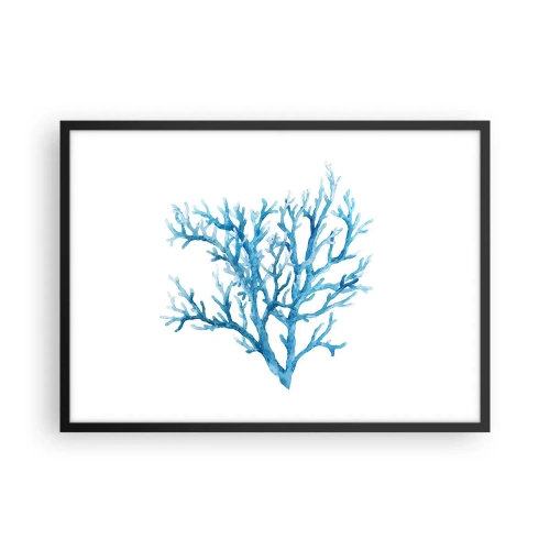 Poster in einem schwarzem Rahmen - Blaue Koralle auf weißem Hintergrund mit minimalistischem Flair - 70x50cm - Nautisches Filigran - Moderne Wanddekoration für Wohnzimmer und Schlafzimmer ARTTOR
