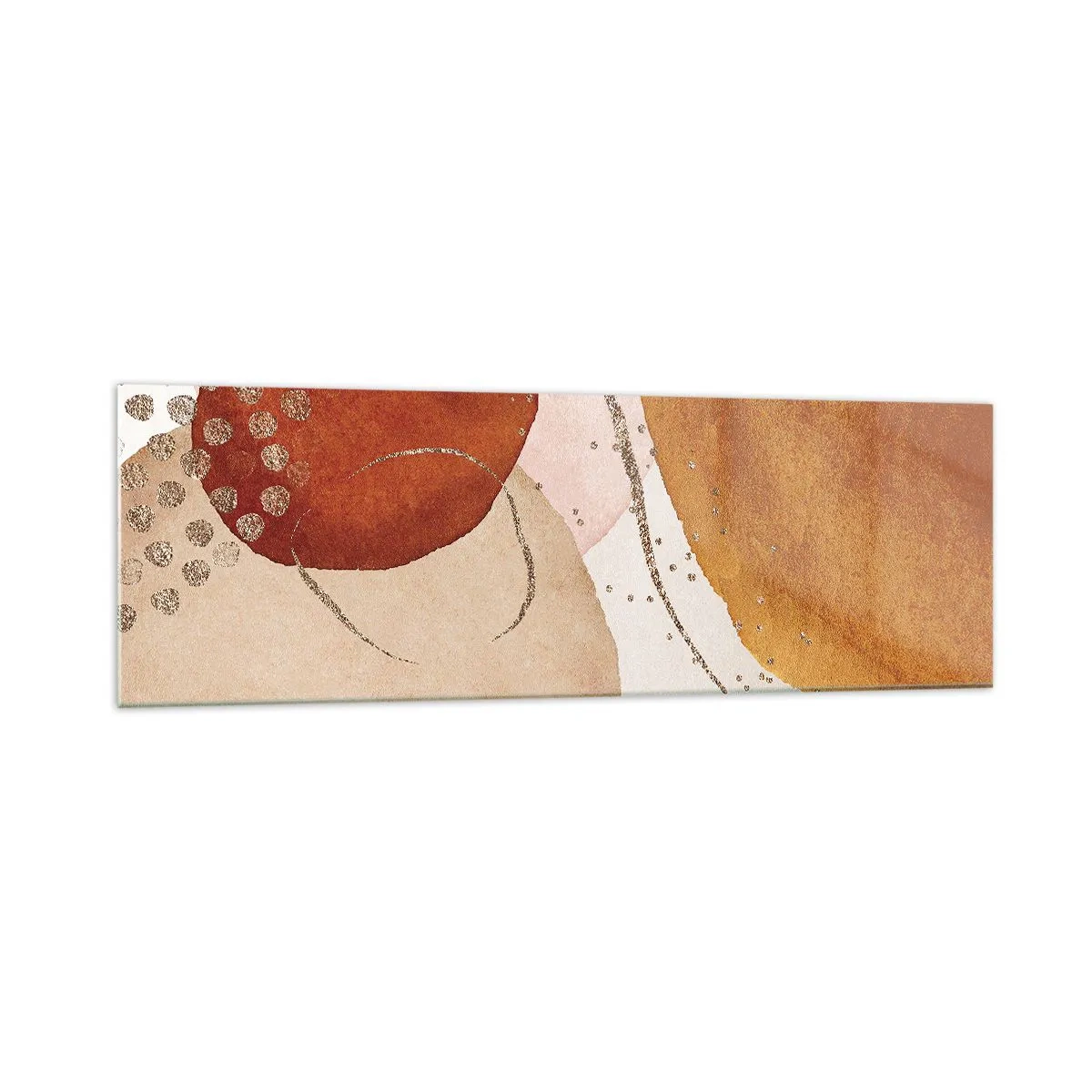 Glasbild - Bild auf glas - Abstrakte Formen in warmen Braun- und Goldtönen - 160x50cm - Rundheit und Bewegung - Moderne Wanddekoration für Wohnzimmer und Schlafzimmer ARTTOR