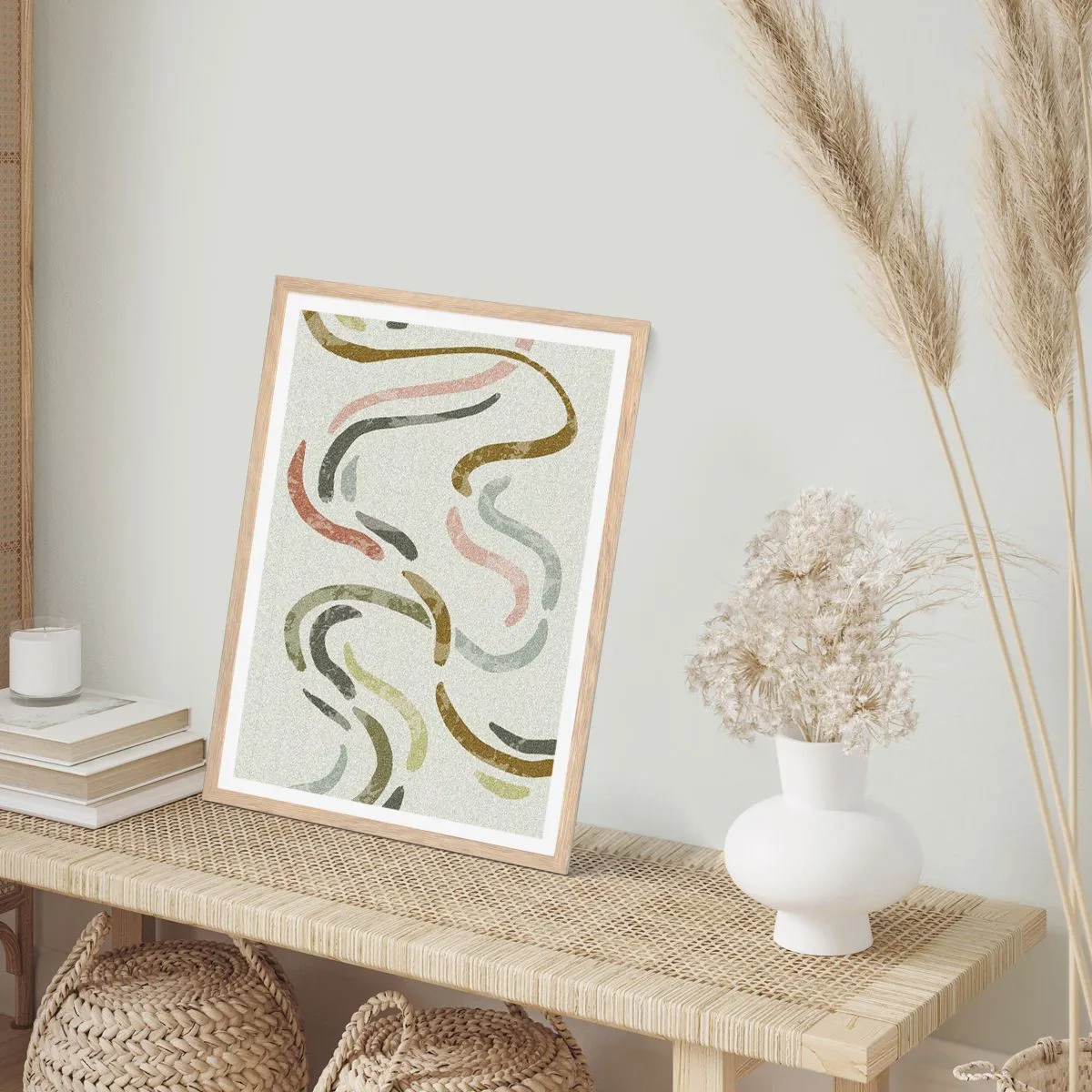 Poster in einem Rahmen aus heller Eiche - Fröhlicher Tanz der Abstraktion - 70x100 cm