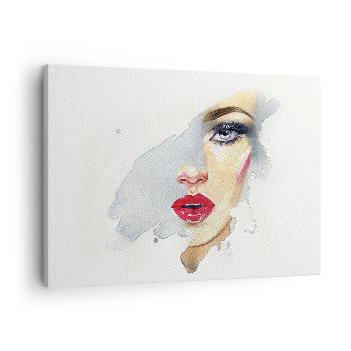 Bild auf Leinwand - Leinwandbild - Ein Aquarellporträt einer Frau mit intensivem Blick. - 70x50cm - Abspiegeln in einem Wassertropfen - Moderne Wanddekoration für Wohnzimmer und Schlafzimmer ARTTOR