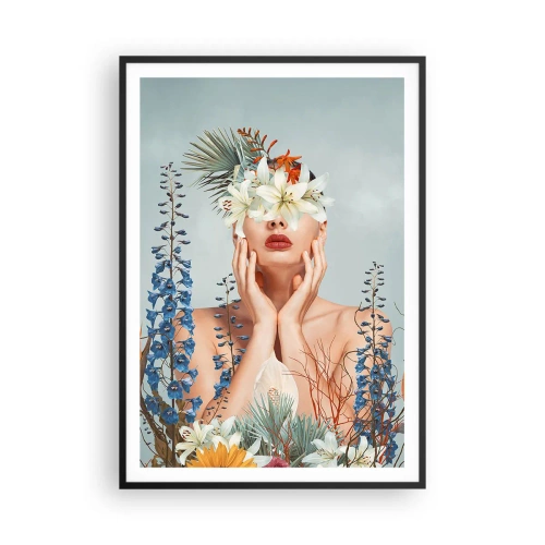 Poster in einem schwarzem Rahmen - Frau - Blume - 70x100 cm