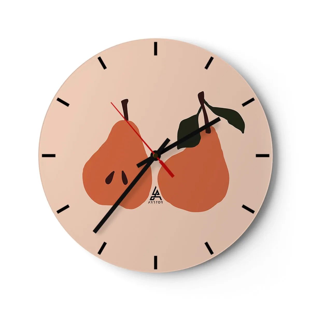 Wanduhr - Glasuhr - Zwei Birnen in warmen Farben auf beigem Hintergrund - 30x30cm - Pure Süße - Moderne Wanddekoration für Wohnzimmer, Küche und Schlafzimmer ARTTOR