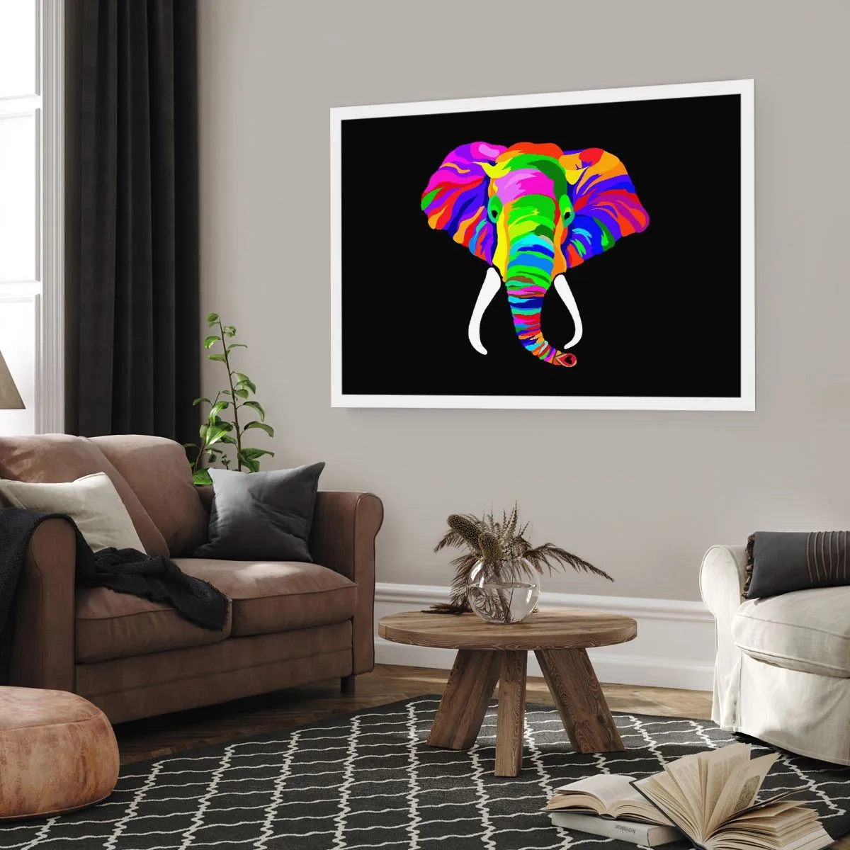 Poster - Der Elefant, der es liebte, im Regenbogen zu baden - 50x40 cm