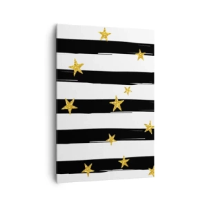 Bild auf Leinwand - Leinwandbild - Schwarz-weiße Streifen mit goldenen Sternen - 70x100cm - Wir wurden alle unter einem glücklichen Stern geboren - Moderne Wanddekoration für Wohnzimmer und Schlafzimmer ARTTOR