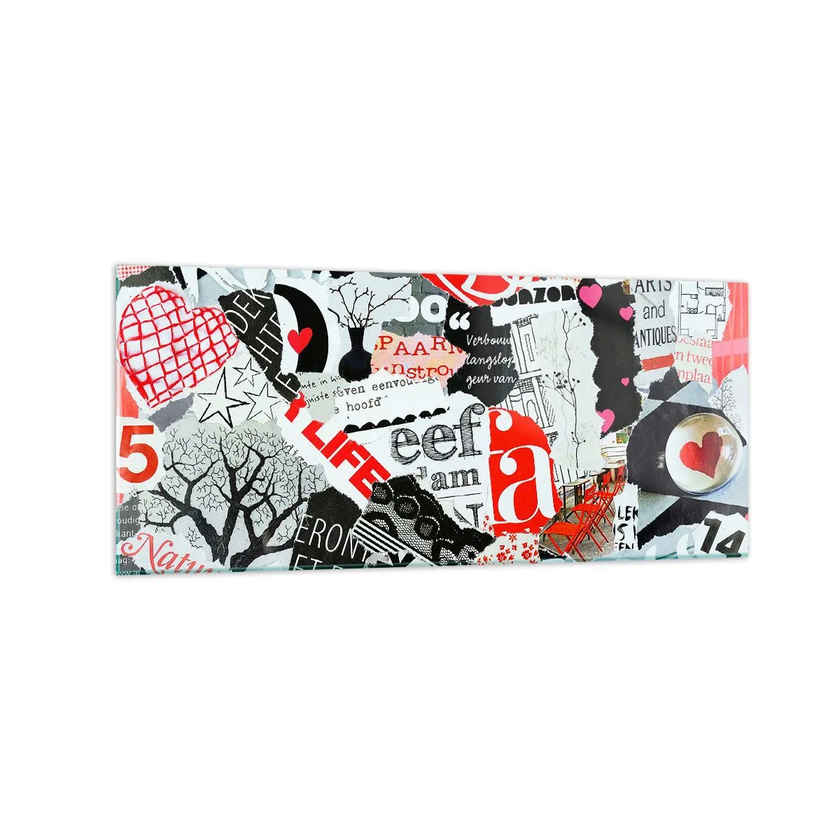 Glasbild - Bild auf glas - Eine bunte Collage mit Aufschriften, Herzen und Grafiken. - 120x50cm - Hipster-Collage - Moderne Wanddekoration für Wohnzimmer und Schlafzimmer ARTTOR