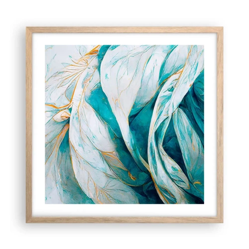 Poster in einem Rahmen aus heller Eiche - Blaue Abstraktion mit goldenem Motiv - 50x50 cm
