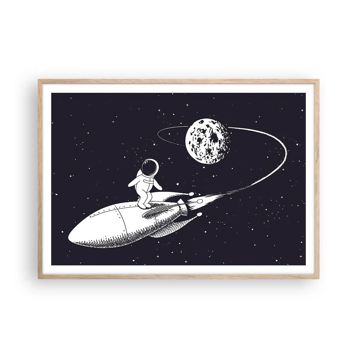 Poster in einem Rahmen aus heller Eiche - Weltraumsurfer - 100x70 cm