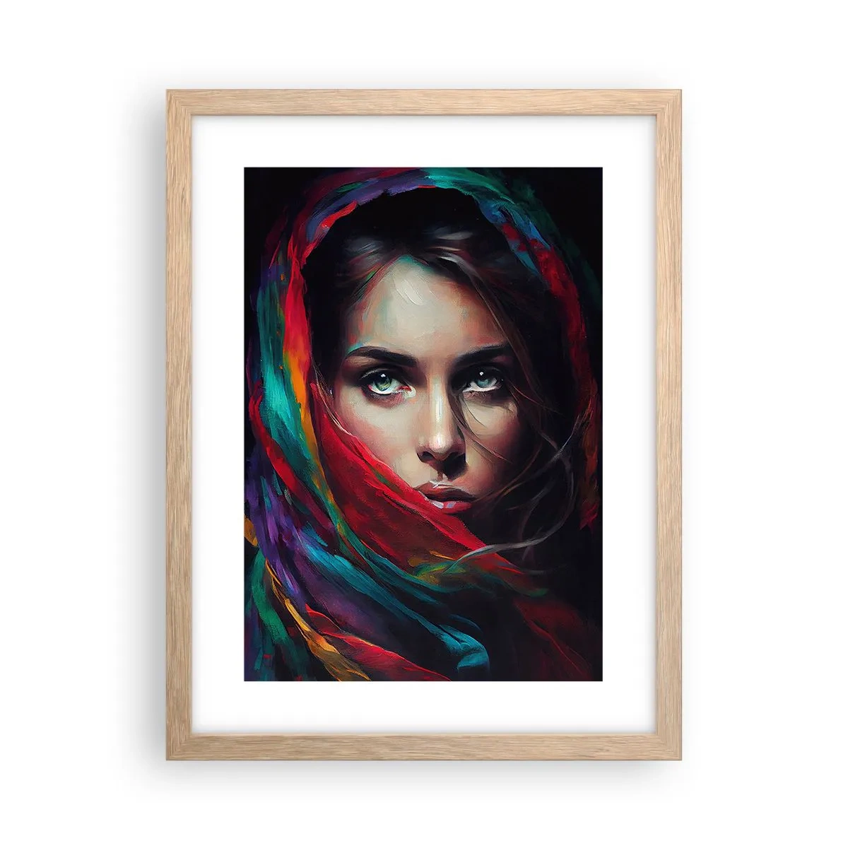 Poster in einem Rahmen aus heller Eiche - Grünäugiges Geheimnis - 30x40 cm